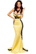 Sexy Yellow and Black Lace Sponges Bust Maxi Mermaid Dress